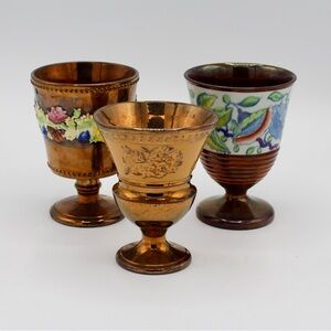 Set of Three Antique Copper Luster Goblets